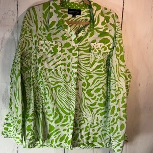 Jones New York Lime Green Animal Print button down shirt